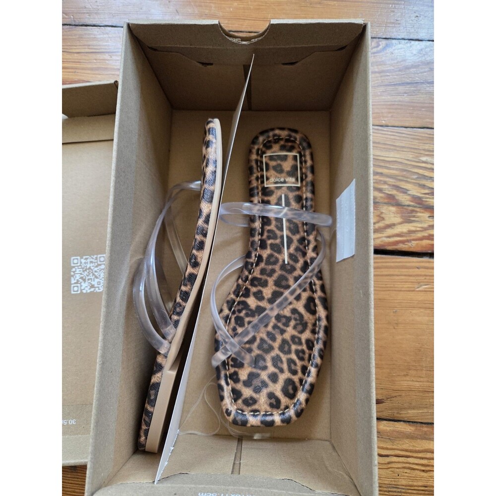 NIB Dolce Vita Leanna Leapard Clear Sandals Size 7.5 Square Toe Flat - Picture 1 of 7